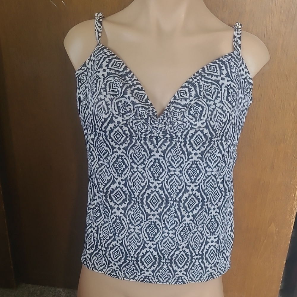 Blue and White Fitted Bustier Camisole